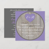 Invitation Violet gris rustique coeur rime mariage invite (Devant / Derrière)