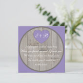Invitation Violet gris rustique coeur rime mariage invite (Debout devant)