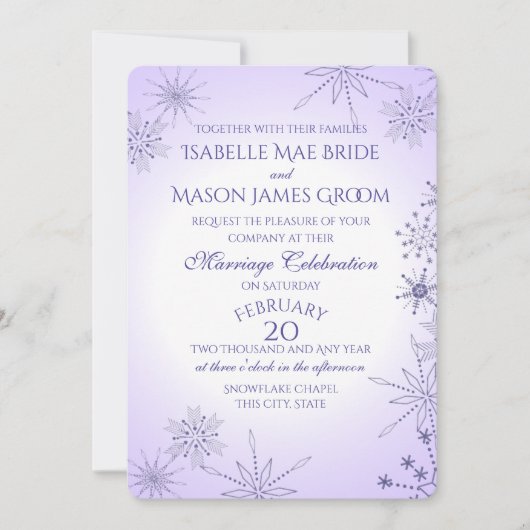 Invitation Violet hiver Mariage de gemmes de flocon de neige (Devant)