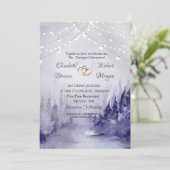 Invitation Violet Hiver Paysage Lumière de neige Mariage (Debout devant)