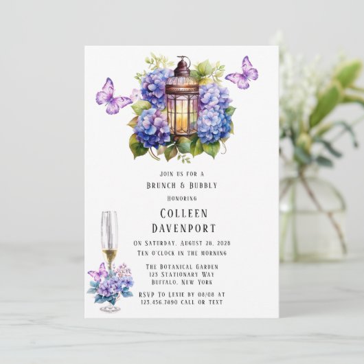Invitation Violet Hydrangea Butterfly Brunch & Bubbly (Debout devant)