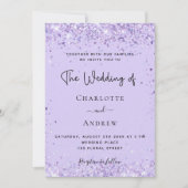 Invitation Violet lavande confetti script luxe mariage (Devant)