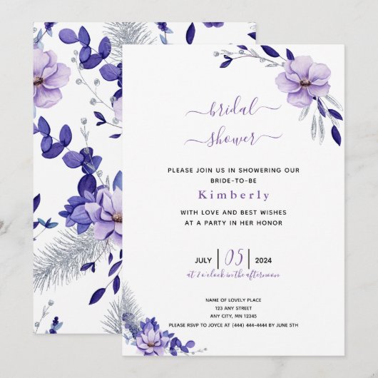 Invitation Violet Lavande & Floral Bridal Show (Devant / Derrière)