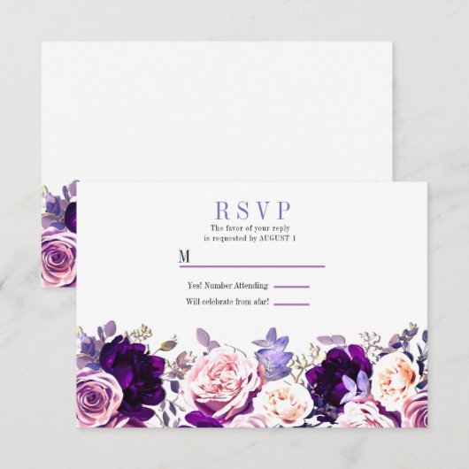 Invitation Violet Lilac & Rose Rose Floral Blanc Mariage RSVP (Devant / Derrière)