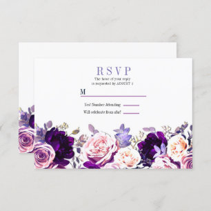 Invitation Violet Lilac & Rose Rose Floral Blanc Mariage RSVP