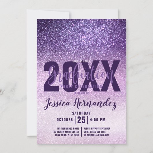 Invitation Violet Lilac violet triple Parties scintillant Gra (Devant)