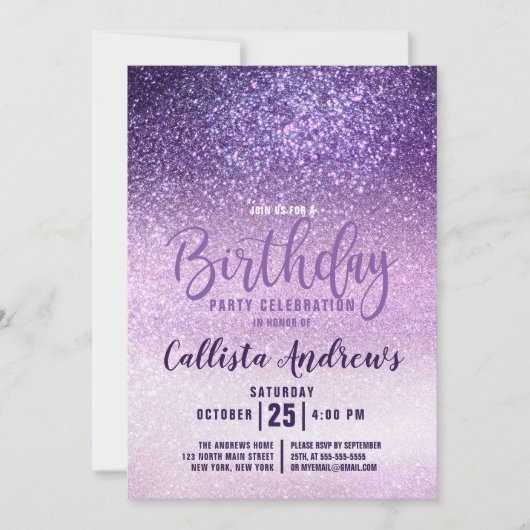 Invitation Violet Lilac violet triple Parties scintillant Omb (Devant)