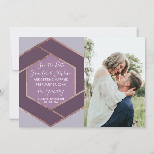 Invitation Violet Lilas Violet Or Rose Hexagone Enregistrer l (Devant)