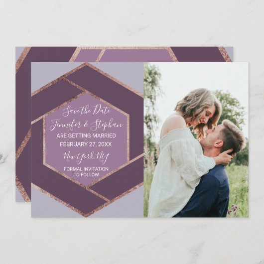 Invitation Violet Lilas Violet Or Rose Hexagone Enregistrer l (Devant / Derrière)