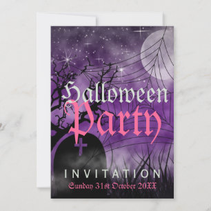 Invitation Violet Lune d'Halloween et Toile d'Arai