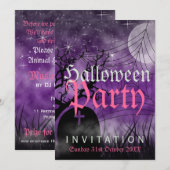 Invitation Violet Lune d'Halloween et Toile d'Arai (Devant / Derrière)