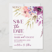 Invitation Violet Magenta Floral Mariage Fleur Enregistrer La (Devant)