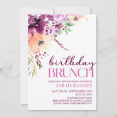 Invitation Violet Magenta Purple Floral Anniversaire Brunch (Devant)