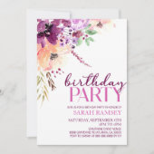 Invitation Violet Magenta Purple Floral Fleur Anniversaire (Devant)