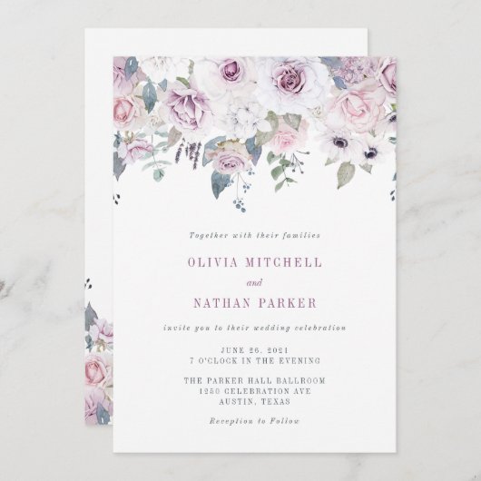 Invitation Violet | Mariage floral (Devant / Derrière)