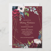 Invitation Violet | Mariage géométrique floral bleu marine (Devant)