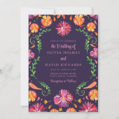 Invitation Violet mexicain vibrant Floral Fiesta Mariage (Devant)