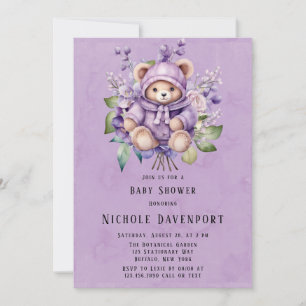 Invitation Violet mignon Ours En Teddy Floral Fille Baby show