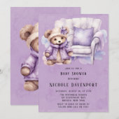 Invitation Violet mignonne Teddy Chaise Ours Fille Baby showe (Devant / Derrière)