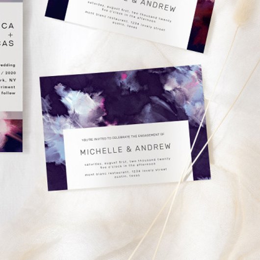 Invitation Violet moderne pinceau Stroke Engagement Party