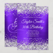 Invitation Violet Monogramme Pailleté Argent 30e Anniversaire (Devant / Derrière)