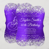 Invitation Violet Monogramme Pailleté Argent 40e Anniversaire (Devant / Derrière)