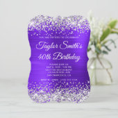 Invitation Violet Monogramme Pailleté Argent 40e Anniversaire (Debout devant)