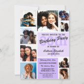 Invitation Violet Monogramme Photo Collage Joyeux Anniversair (Devant)