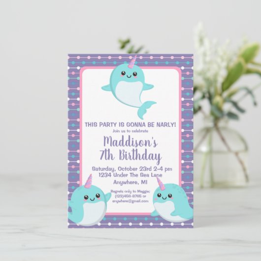 Invitation Violet mou sous la mer Narwhal Anniversaire (Debout devant)