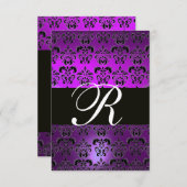 INVITATION VIOLET NOIR BLANC DAMAS MONOGRAMME RSVP (Devant / Derrière)