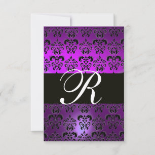 INVITATION VIOLET NOIR BLANC DAMAS MONOGRAMME RSVP