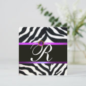 Invitation VIOLET NOIR BLANC FOURRURE ZÈBRE MONOGRAMME, améth (Debout devant)