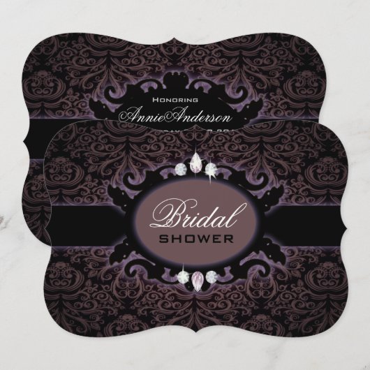 Invitation violet noir damassé victorien gothique nuptiale do (Devant / Derrière)