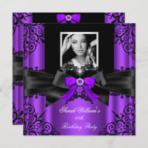 Invitation Violet noir dentelle photo élégante fête d'anniver