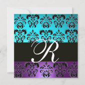 INVITATION VIOLET NOIR SARCELLE BLEU TURQUOISE DAMAS MONOGRAM (Devant)