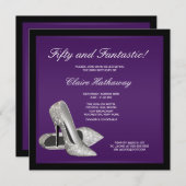Invitation Violet noir talons hauts femmes 50e anniversaire (Devant / Derrière)