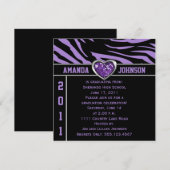 Invitation Violet noir Zèbre pourpre et bijou coeur argenté (Devant / Derrière)