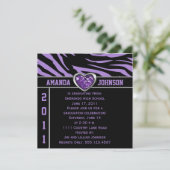 Invitation Violet noir Zèbre pourpre et bijou coeur argenté (Debout devant)