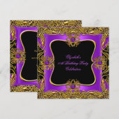 Invitation Violet Or Jaune Noir Anniversaire Fête Léopard (Devant / Derrière)