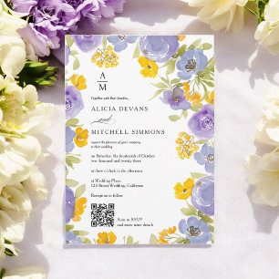 Invitation Violet orange Floral monogramme Qr mariage photo