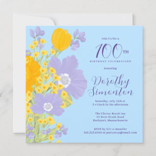 Invitation Violet Orange Jaune Fleurs sauvages 100e anniversa