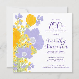 Invitation Violet Orange Jaune Fleurs sauvages 100e anniversa