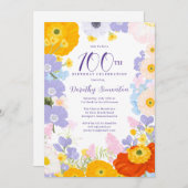 Invitation Violet Orange Jaune Fleurs sauvages 100e anniversa (Devant / Derrière)