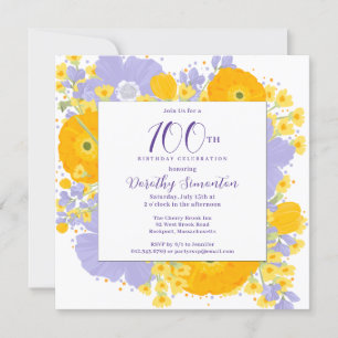 Invitation Violet Orange Jaune Fleurs sauvages 100e anniversa