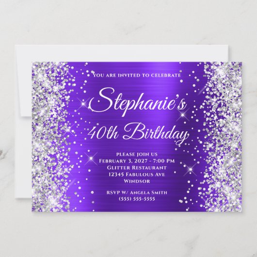 Invitation Violet Pailleté Monogramme Fantaisie 40e Anniversa (Devant)