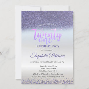 Invitation Violet Paillettes Diamants Argent 21e Anniversaire