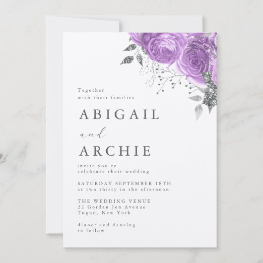Invitation Violet Peony Mariage (Devant)