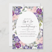 Invitation Violet, Plum et Blush Floral Sip et Voir (Devant)