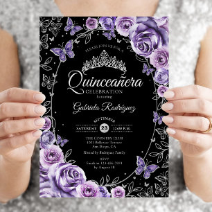 Invitation Violet Pourpre Argent Noir Quinceanera