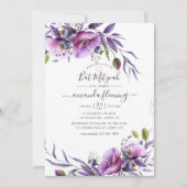 Invitation Violet pourpre Bat mitzvah floral (Devant)